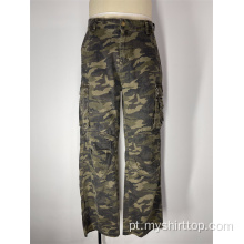 Calça de bolso grande de camuflagem de tubo reto